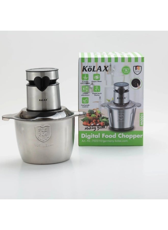 Kolax 3L Digital Food Chopper & Meat Grinder - High-Capacity Electric Food Processor with Stainless Steel Blades - Smart Control for Vegetables, Meat, and Nuts - 3-Liter Large Bowl - Image 1